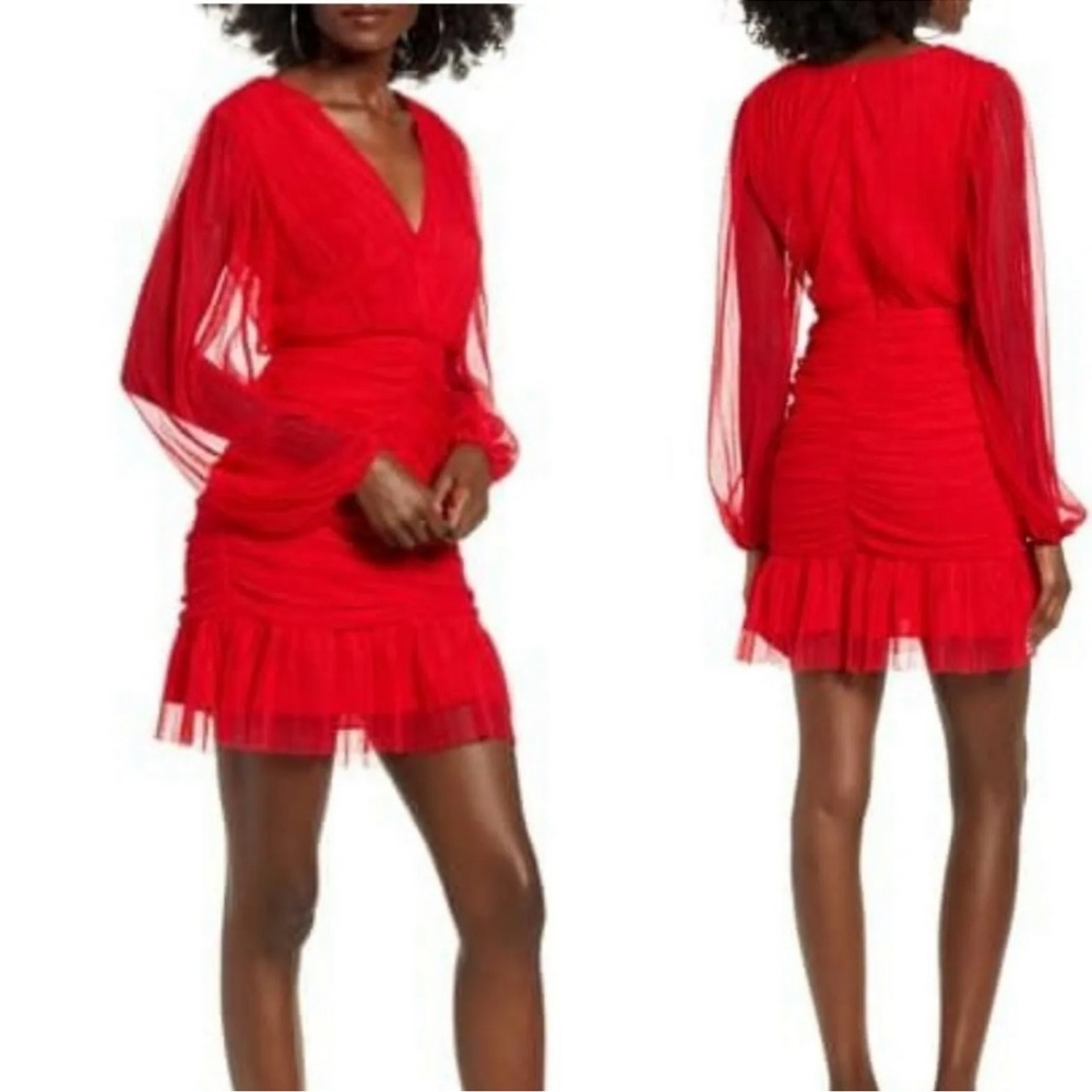 4si3nna Long
Sleeve Shirred Tulle Minidress